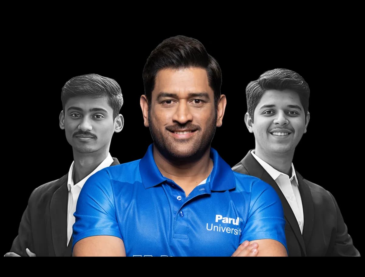 MS Dhoni with Parul University students